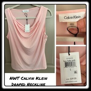 Calvin Klein “Baby Bliss” sleeveless blouse draped neckline Large